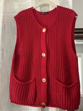 Classic Red Knit Button-Front Women's Vest